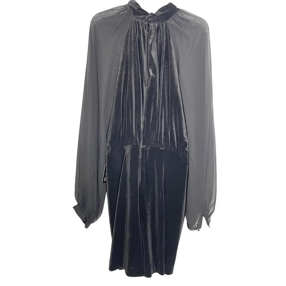 NWT Express Velvet  Black Romper Sheer Chiffon Sleeves Party Large
